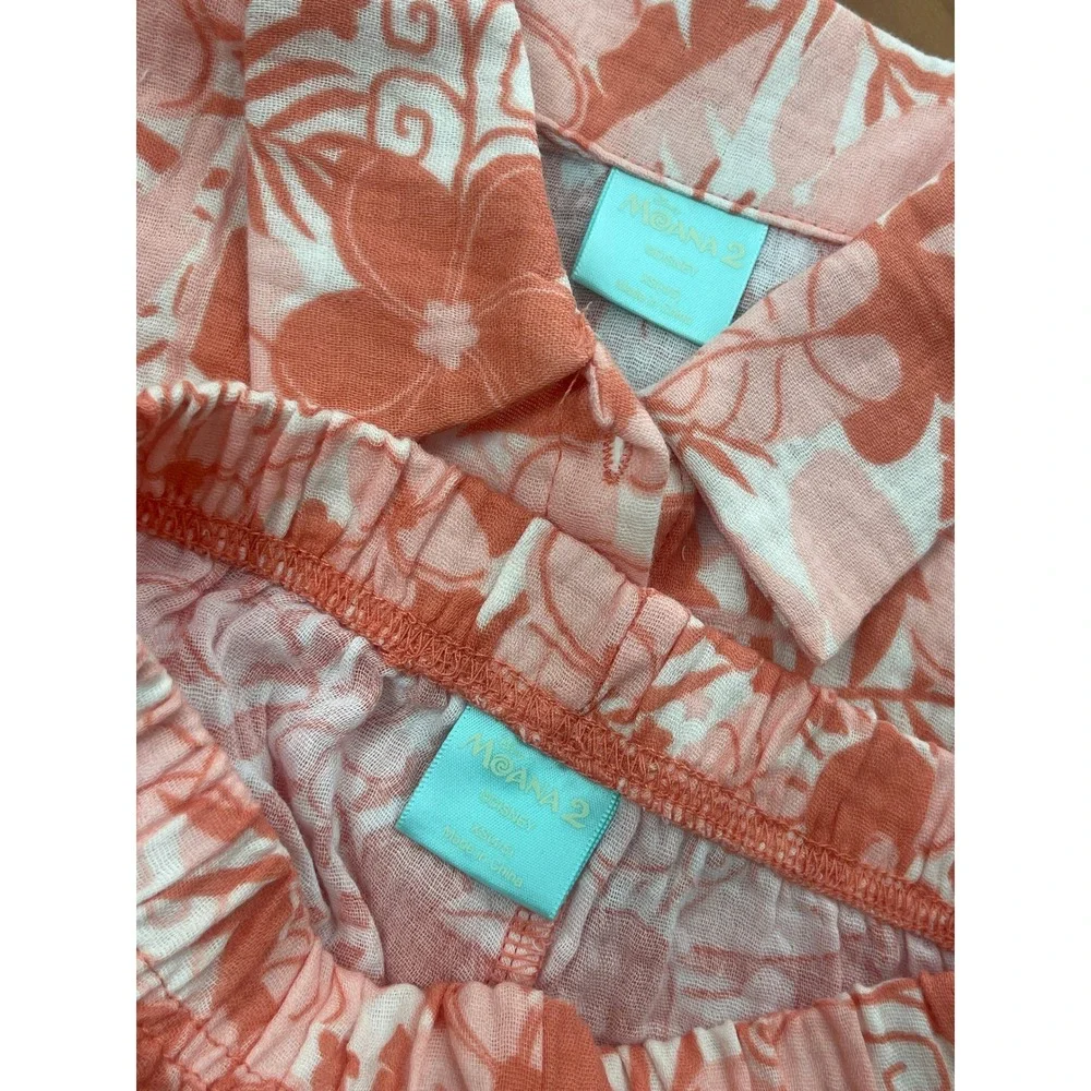 2-Sets Bluey and Moana Girls Cotton Gauze Shirt & Shorts Sets Cotton XS Size 4-5